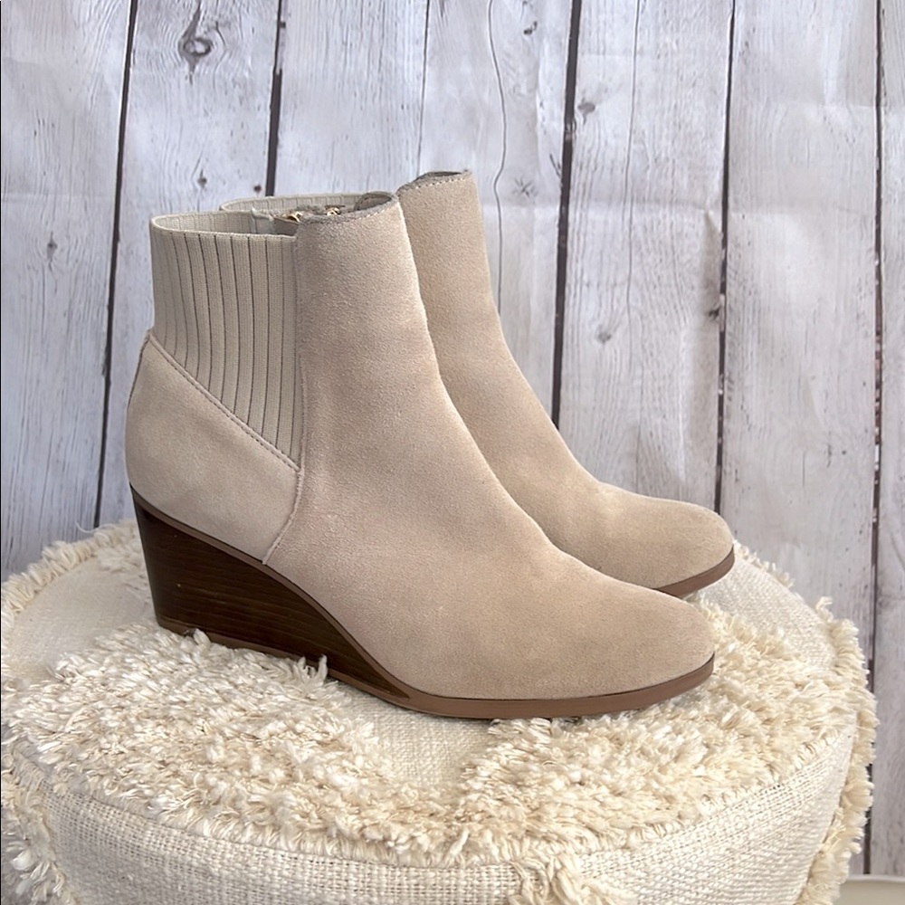 Light tan microsuede booties